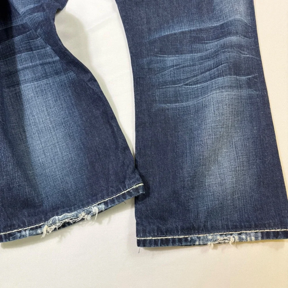 Rock Revival Jeans Mens 36 (Fits 37x28) Blue Dino Relaxed Straight Distressed